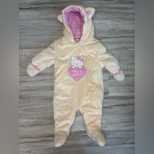 Baby’s Hello Kitty Yellow And Pink Fleece Full Winter Snow Suit With Hood 3-6 Mo